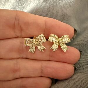CZ and Gold Bow Earrings